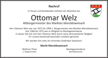 Traueranzeige von Ottomar Welz von Neue Presse Coburg