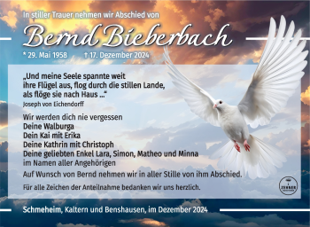 Traueranzeige von Bernd Bieberbach von Südthüringer Presse