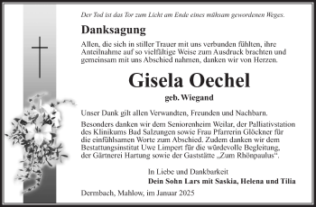 Traueranzeige von Gisela Oechel von Südthüringer Presse