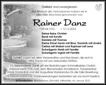 Traueranzeige von Rainer Danz von Südthüringer Presse