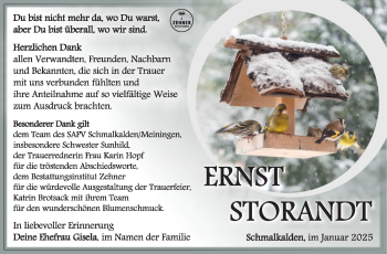 Traueranzeige von Ernst Storandt von Südthüringer Presse