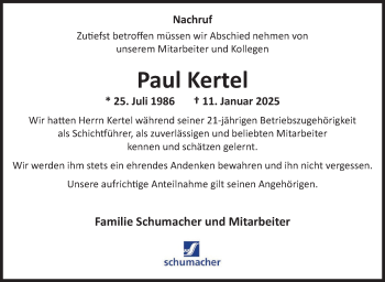 Traueranzeige von Paul Kertel von Neue Presse Coburg