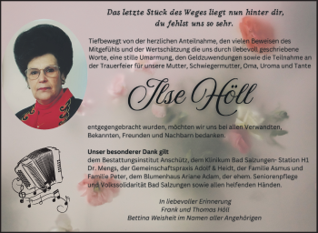 Traueranzeige von Ilse Höll von Südthüringer Presse
