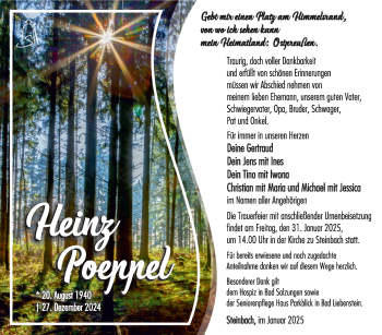 Traueranzeige von Heinz Poeppel von Südthüringer Presse