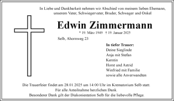 Traueranzeige von Edwin Zimmermann von Frankenpost