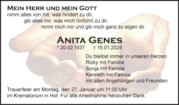 Traueranzeige von Anita Genes von Frankenpost