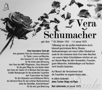 Traueranzeige von Vera Schumacher von Südthüringer Presse