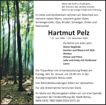 Traueranzeige von Hartmut Pelz von Frankenpost