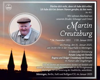 Traueranzeige von Martin Creutzburg von Südthüringer Presse