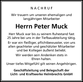 Traueranzeige von Peter Muck von Frankenpost
