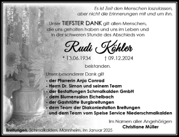 Traueranzeige von Rudi Köhler von Südthüringer Presse