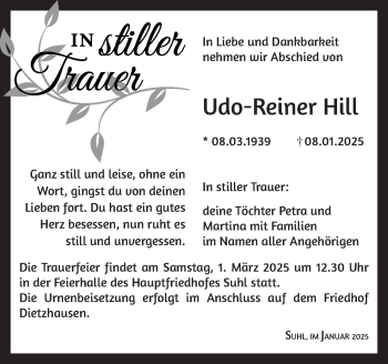 Traueranzeige von Udo-Reiner Hill von Südthüringer Presse