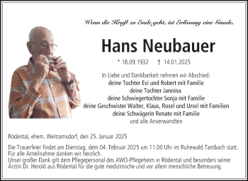 Traueranzeige von Hans Neubauer von Neue Presse Coburg