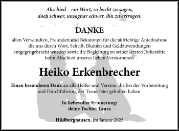 Traueranzeige von Heiko Erkenbrecher von Südthüringer Presse