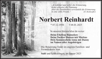 Traueranzeige von Norbert Reinhardt von Südthüringer Presse