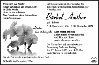 Traueranzeige von Bärbel Amthor von Südthüringer Presse