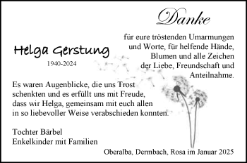 Traueranzeige von Helga Gerstung von Südthüringer Presse