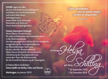 Traueranzeige von Helga Schilling von Südthüringer Presse