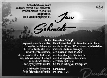 Traueranzeige von Jan Schmidt von Südthüringer Presse