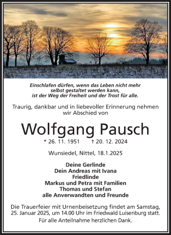 Traueranzeige von Wolfgang Pausch von Frankenpost