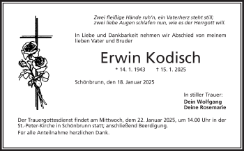 Traueranzeige von Erwin Kodisch von Frankenpost