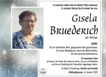 Traueranzeige von Gisela Brüderich von Südthüringer Presse