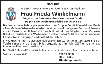 Traueranzeige von Frieda Winkelmann von Frankenpost