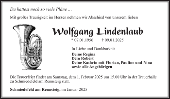 Traueranzeige von Wolfgang Lindenlaub von Südthüringer Presse