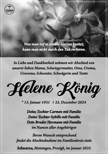 Traueranzeige von Helene König von Südthüringer Presse