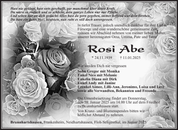 Traueranzeige von Rosi Abe von Südthüringer Presse
