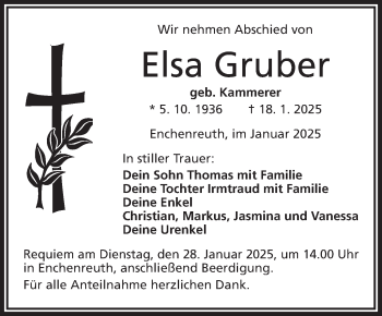 Traueranzeige von Elsa Gruber von Frankenpost
