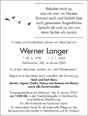 Traueranzeige von Werner Langer von Frankenpost