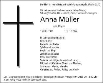 Traueranzeige von Anna Müller von Neue Presse Coburg