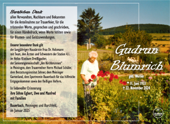 Traueranzeige von Gudrun Blumrich von Südthüringer Presse
