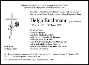 Traueranzeige von Helga Buchmann von Neue Presse Coburg