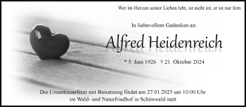 Traueranzeige von Alfred Heidenreich von Frankenpost