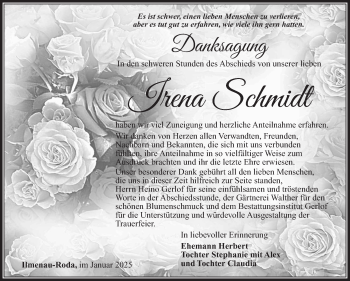 Traueranzeige von Irena Schmidt von Südthüringer Presse