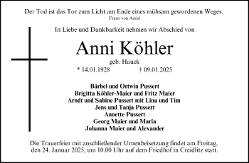 Traueranzeige von Anni Köhler von Neue Presse Coburg