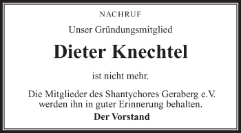Traueranzeige von Dieter Knechtel von Südthüringer Presse