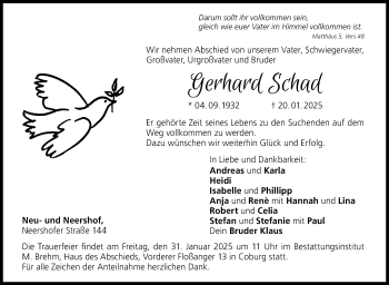Traueranzeige von Gerhard Schad von Neue Presse Coburg