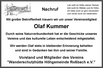 Traueranzeige von Olaf Kummer von Südthüringer Presse