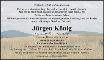 Traueranzeige von Jürgen König von Südthüringer Presse