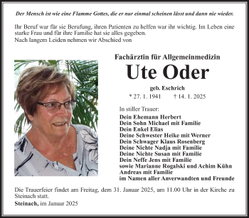 Traueranzeige von Ute Oder von Südthüringer Presse
