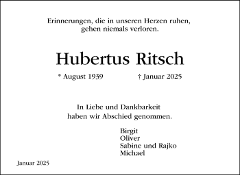 Traueranzeige von Hubertus Ritsch von Neue Presse Coburg