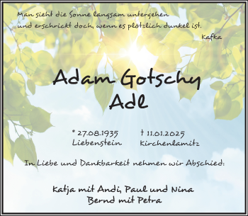 Traueranzeige von Adam Gotschy von Frankenpost