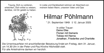 Traueranzeige von Hilmar Pöhlmann von Frankenpost