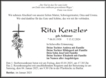 Traueranzeige von Rita Kenzler von Südthüringer Presse