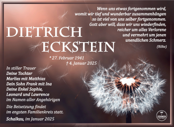 Traueranzeige von Dietrich Eckstein von Südthüringer Presse