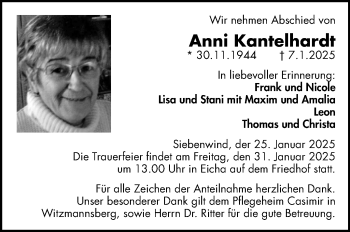 Traueranzeige von Anni Kanthelhardt von Neue Presse Coburg