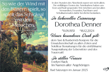 Traueranzeige von Dorothea Denner von Südthüringer Presse